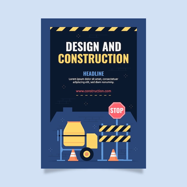 Free vector flat construction vertical poster template