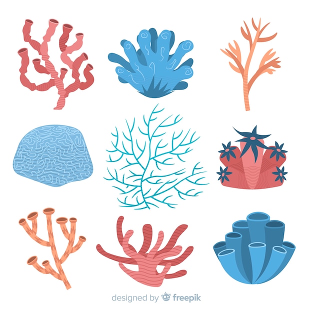 Бесплатное векторное изображение Плоская коллекция кораллов