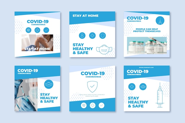 Free vector flat coronavirus instagram post collection