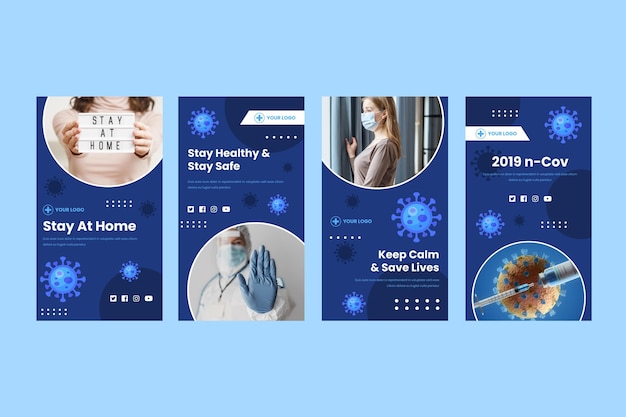 Free vector flat coronavirus instagram story collection