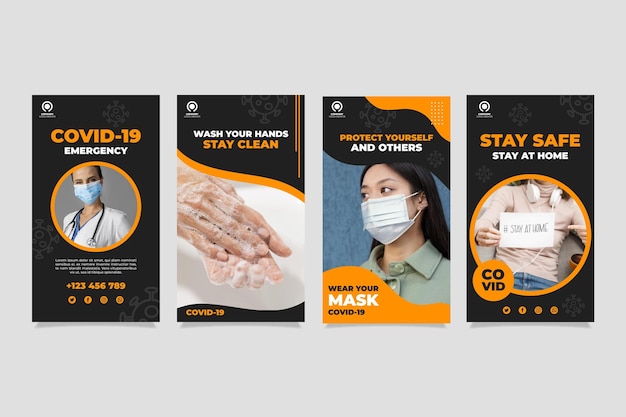 Free vector flat coronavirus instagram story pack