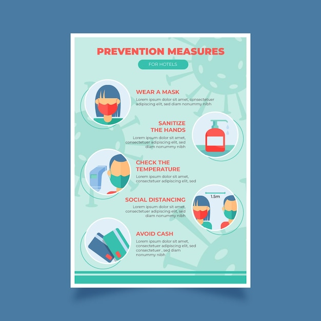 Бесплатное векторное изображение Плоский плакат по профилактике коронавируса для отелей