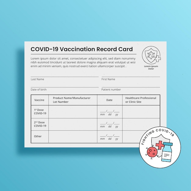 無料ベクター フラットコロナウイルスワクチン接種記録カードテンプレート