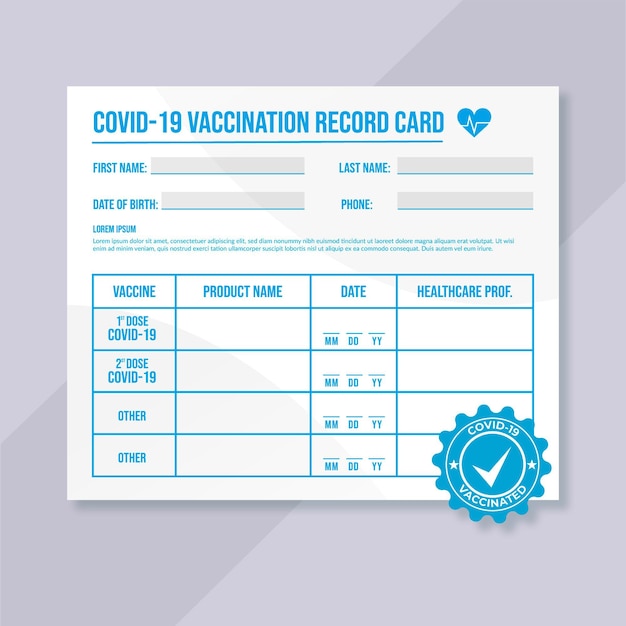 Free vector flat coronavirus vaccination record card template