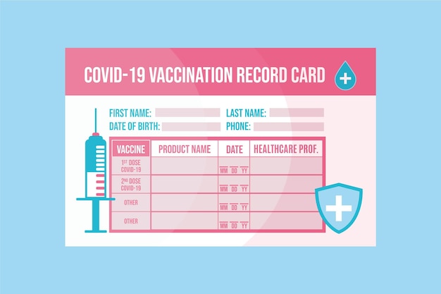 플랫 코로나 바이러스 예방 접종 기록 카드 템플릿