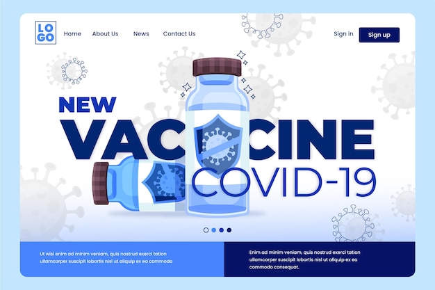 Modello web piatto di vaccino contro il coronavirus illustrato