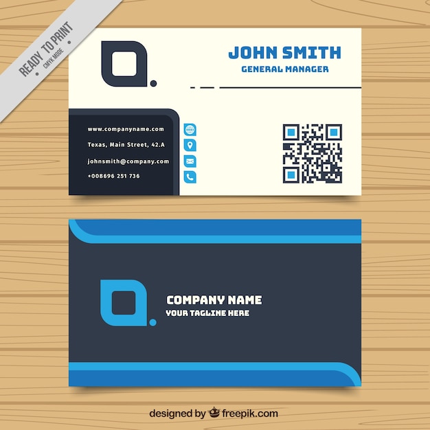 Flat corporate card with blue elements