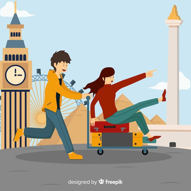 Free vector flat couple traveling background