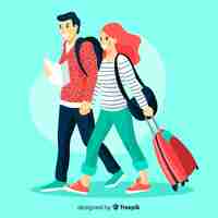 Free vector flat couple traveling background