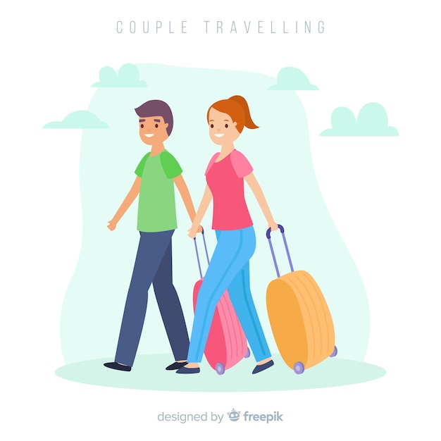 Flat couple traveling together background