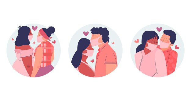 Flat couples kissing collection