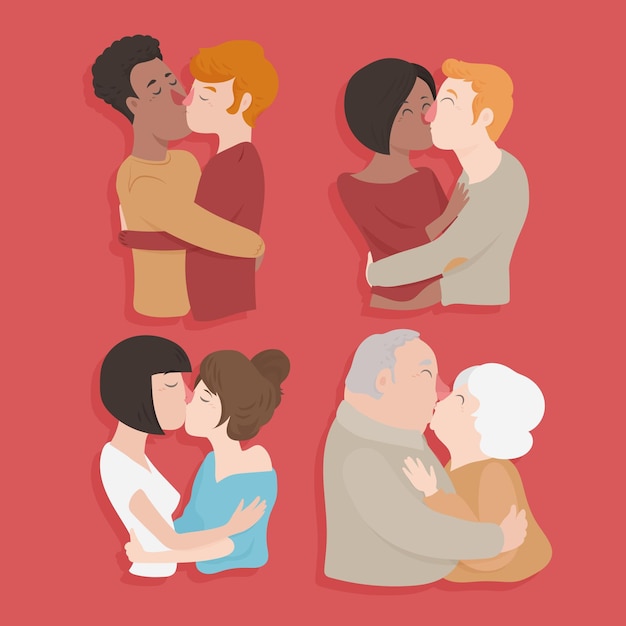 Free vector flat couples kissing illustration