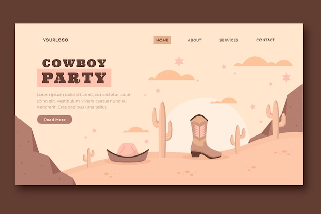 Flat cowboy party landing page template