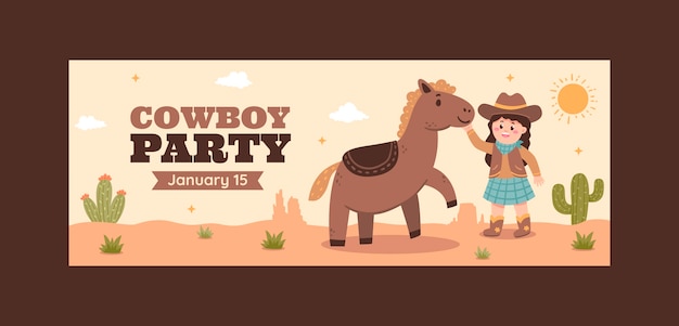 Vettore gratuito modello di copertina per social media festa da cowboy piatto