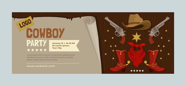 Flat cowboy party social media cover template
