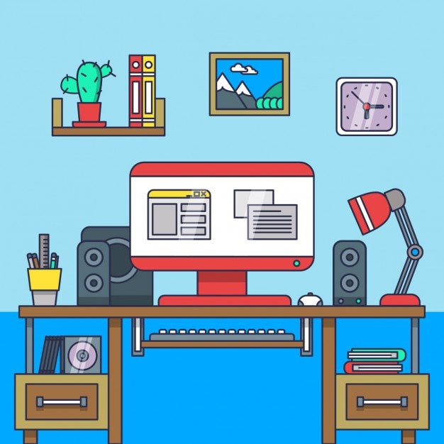 Free vector flat creative workspace