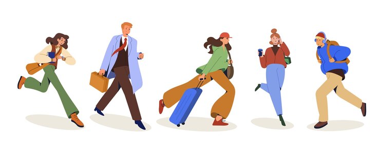 無料Vector 速く走って仕事に急いでいる人々の平らな群衆