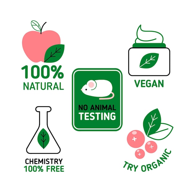 Vettore gratuito set di badge piatto cruelty free