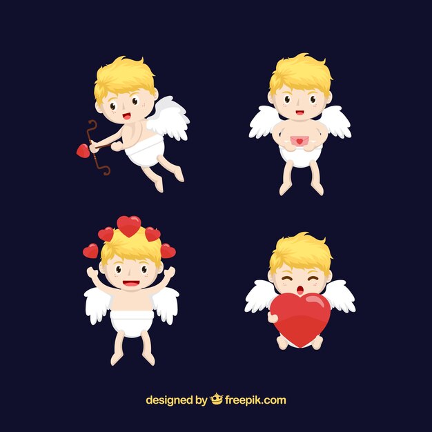 Flat cupid character collection with different poses