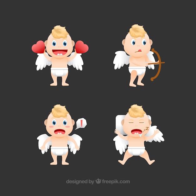 Vettore gratuito collezione di personaggi cupido piatto con diverse pose