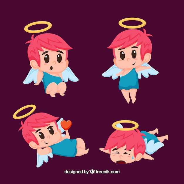 Free vector flat cupid character collection