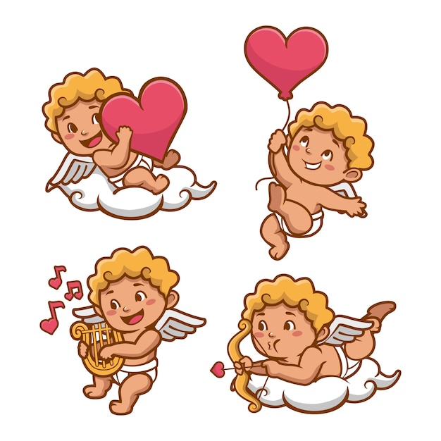 Free vector flat cupid character collection