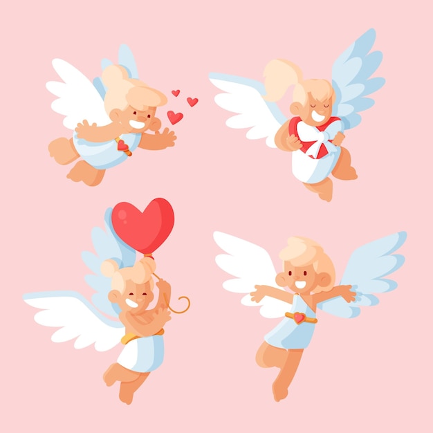 Free vector flat cupid character collection