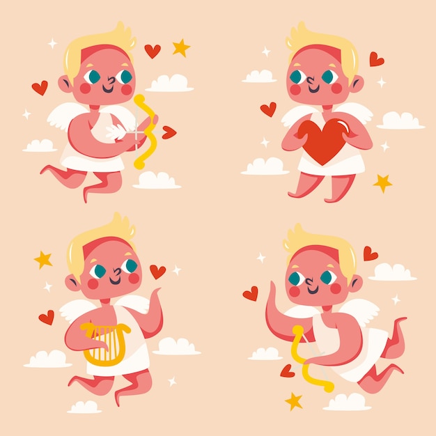 Free vector flat cupid character collection