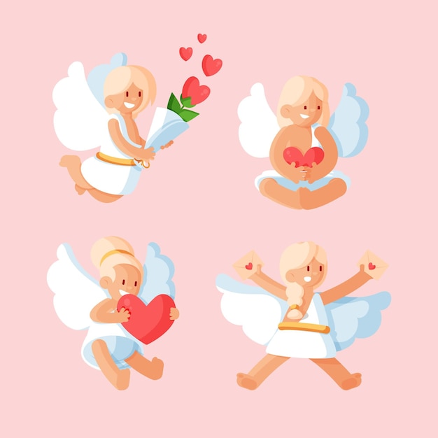 Free vector flat cupid character set