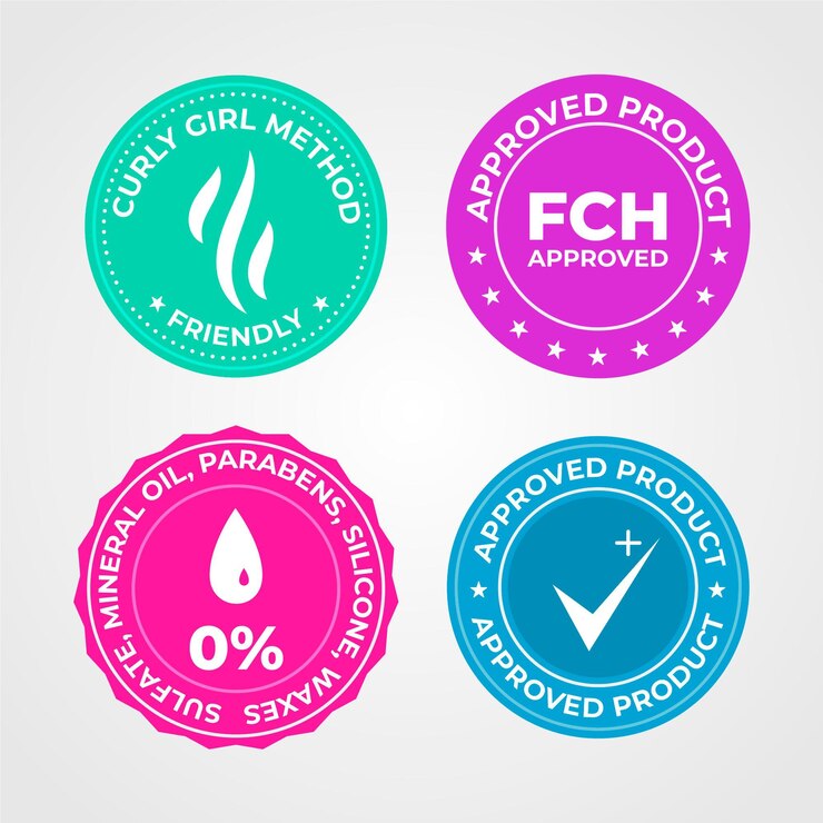 Free Vector flat curly hair method badge collection
