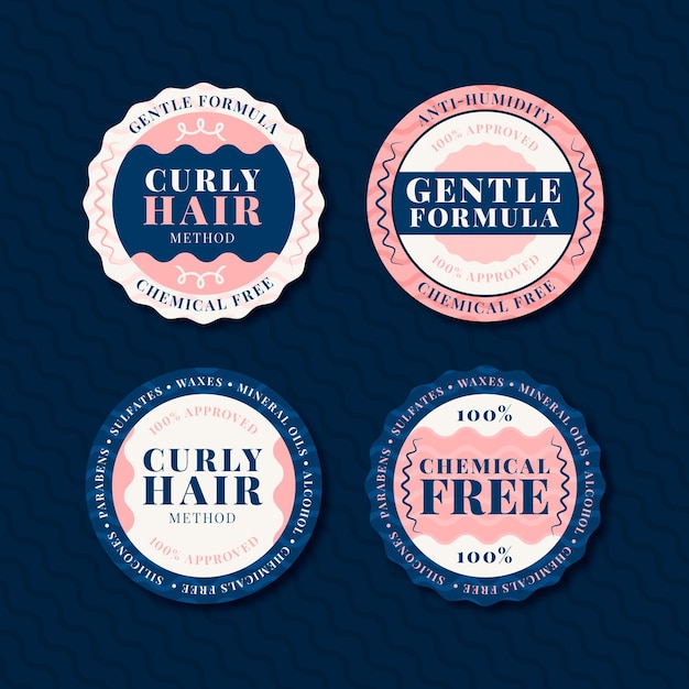 Free vector flat curly hair method badge collection