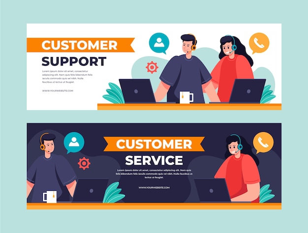 Free vector flat customer service week horizontal banner template