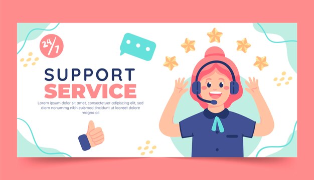 Flat customer service week horizontal banner template