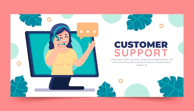 Flat customer service week horizontal banner template