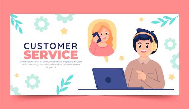 Flat customer service week horizontal banner template