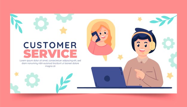 Flat customer service week horizontal banner template
