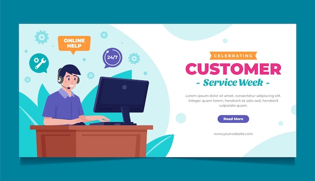 Free vector flat customer service week horizontal banner template