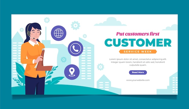 無料ベクター フラットカスタマーサービスウィーク水平バナーテンプレート