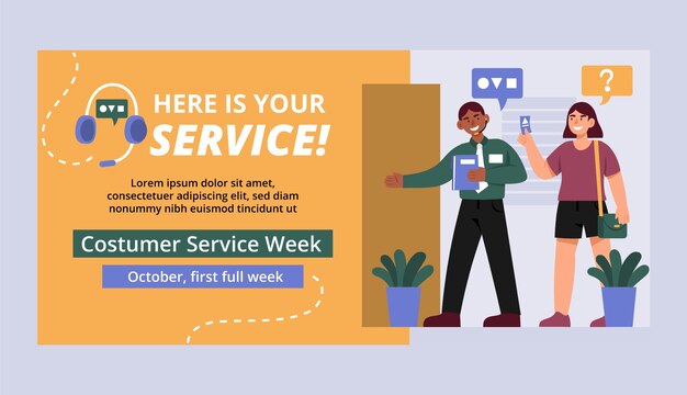 Flat customer service week horizontal banner template