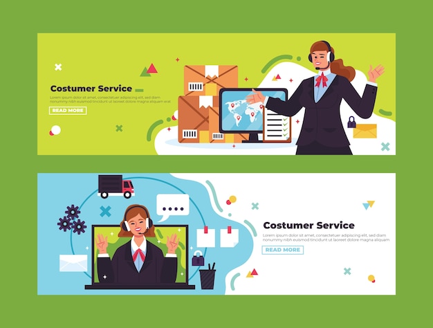 Free vector flat customer service week horizontal banners set