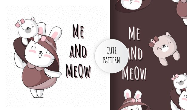 平らなかわいい小さな猫幸せな飛行動物パターンイラスト プレミアムベクター