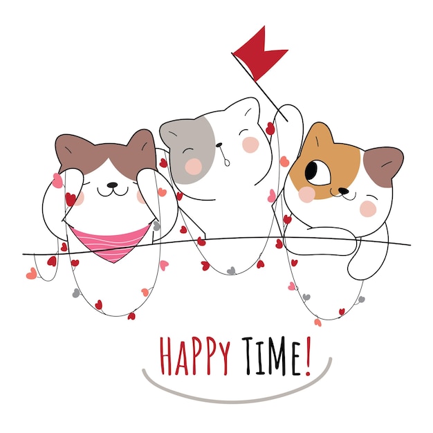 Free vector flat cute animal cat with best friend illustration for kids