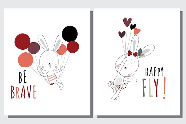 Vettore gratuito piatto carino collezione di animali coniglietto felice illustrazione per bambini simpatico personaggio coniglietto