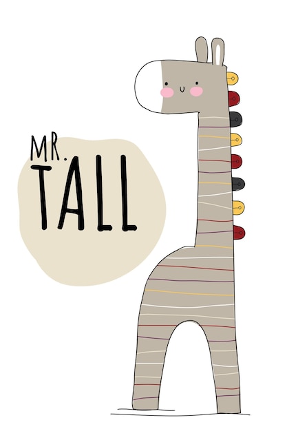 Плоское милое животное милая иллюстрация жирафа для детей. Симпатичный жираф