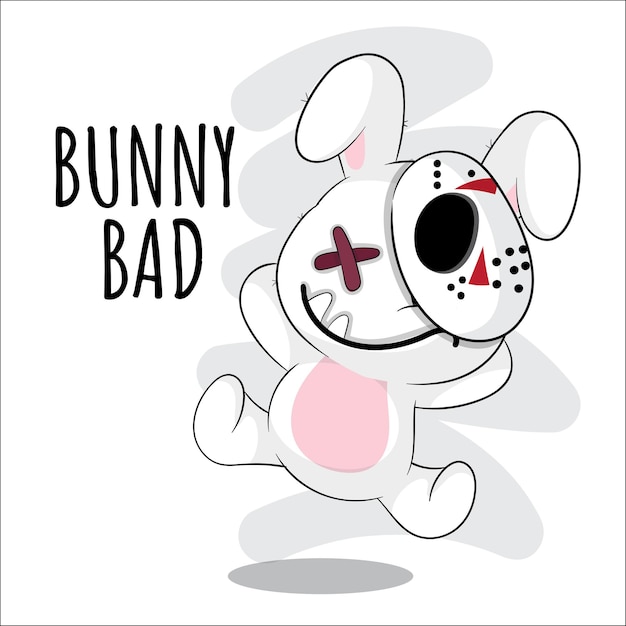 Flat cute animal little voodoo bunny halloween illustration for kids. cute halloween character