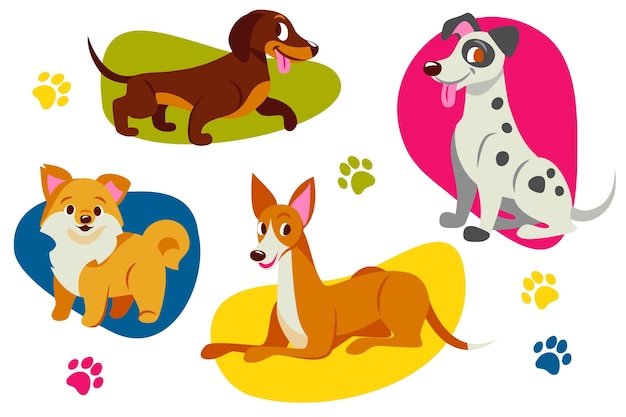 Бесплатное векторное изображение Коллекция плоских милых собак