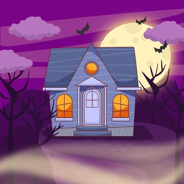 flat cute halloween house illustration
