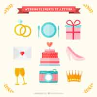 Free vector flat cute objects for wedding day