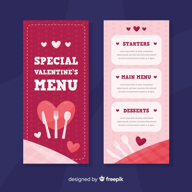 Flat cutlery valentine menu template