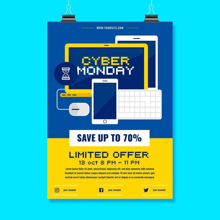 Free Vector flat cyber monday flyer template with illustrations
